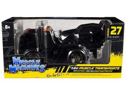 JDM Flatbed Truck Matt Black and 1986 Audi Sport Quattro S1 E2 Matt Black "Muscle Transports" Series 1/64 Diecast Models by Muscle Machines  free shipping USA