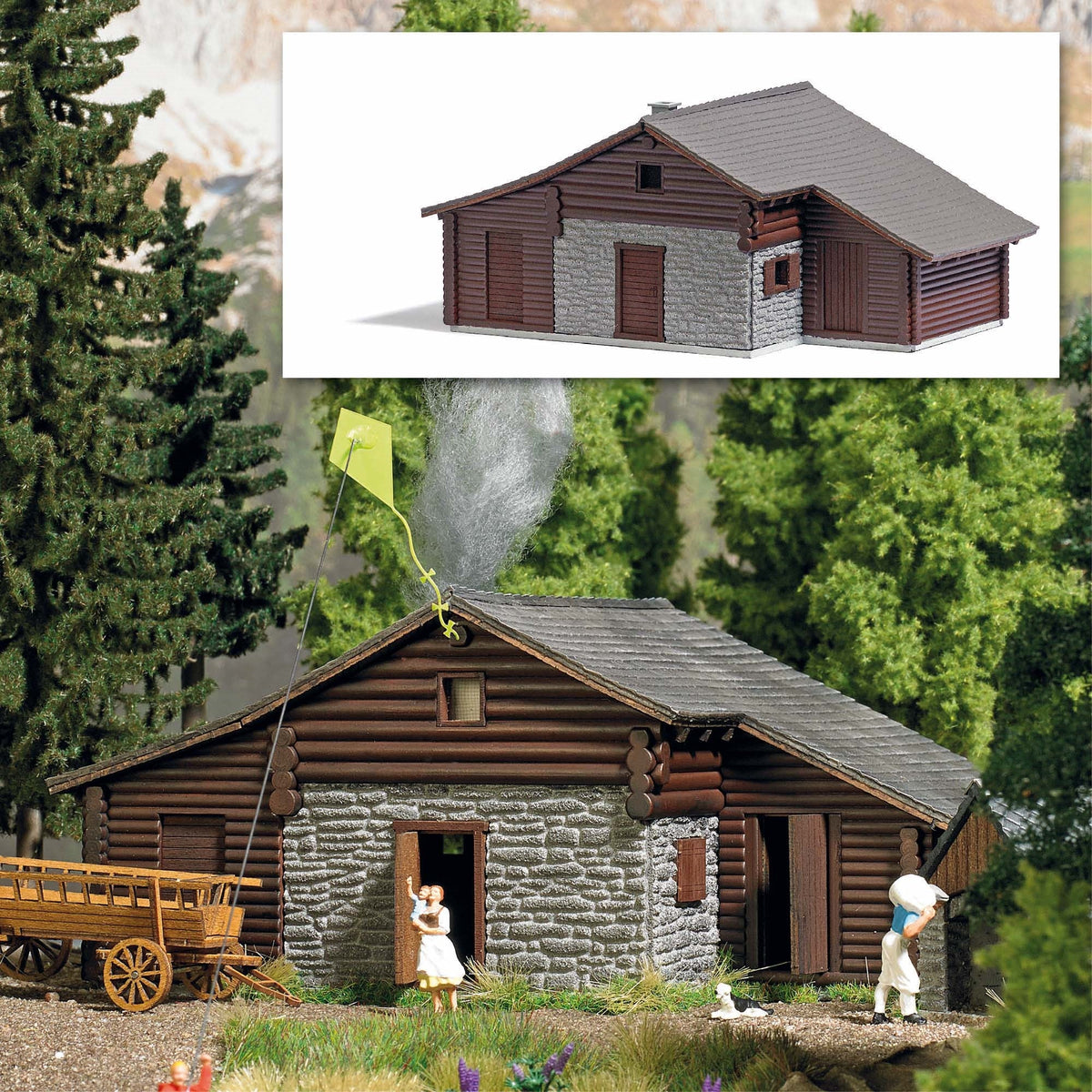 Busch 1444 HO Scale Alpine Chalet with Stable Laser-Cut Kit
