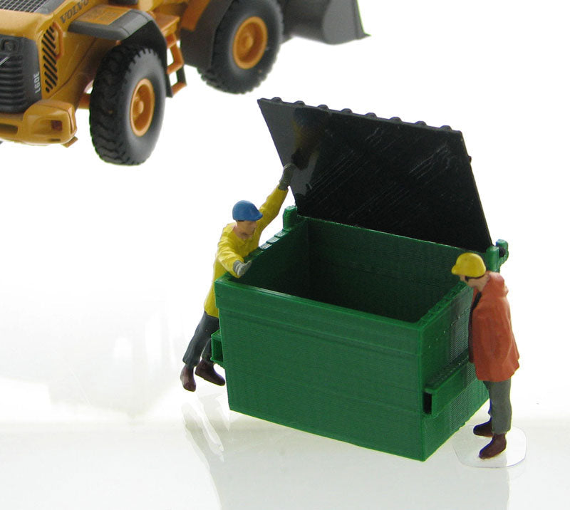 3D To Scale 50-230-GR 1/50 Trash Dumpster, Green with Black Lid