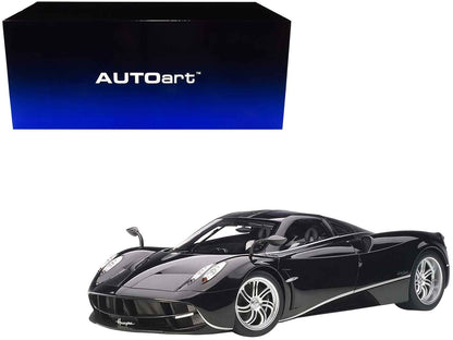 Pagani Huayra Gloss Black with Silver Stripes and Silver Wheels 1/12 Model Car by Autoart
