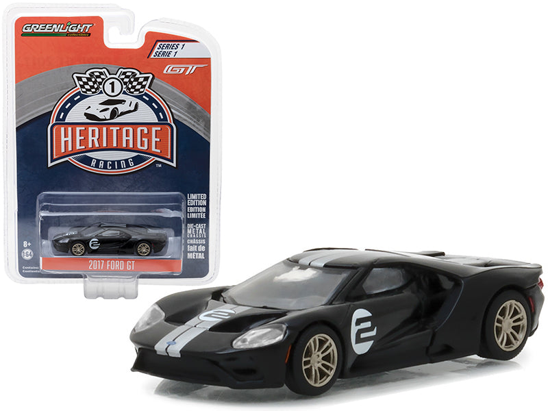 2017 Ford GT Black #2 - Tribute to 1966 Ford GT40 MK II #2 Racing Heritage Series 1 1/64 Diecast Model Car by Greenlight  free shipping USA