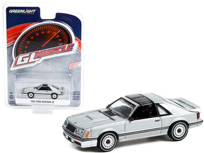 1982 Ford Mustang GT 5.0 Silver Metallic with Black Stripes "Greenlight Muscle" Series 26 1/64 Diecast Model Car by Greenlight  free shipping USA