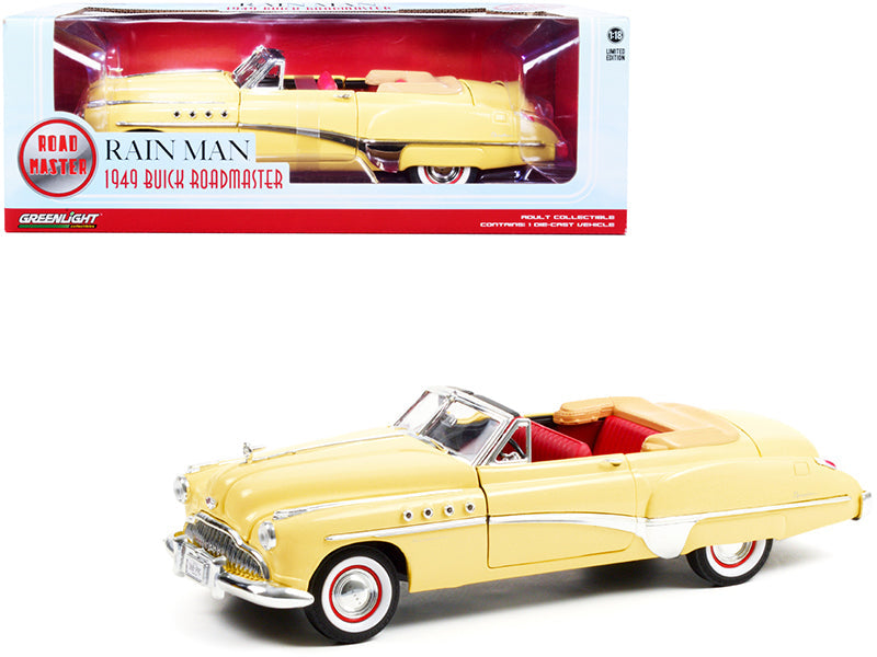 1949 Buick Roadmaster Convertible (Charlie Babbitt's) Yellow with Red Interior "Rain Man" (1988) Movie 1/18 Diecast Model Car by Greenlight  free shipping USA