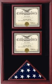 2 Certificates Cherry Flag Display case