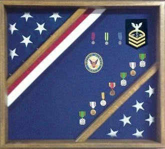 Flag Display Box, Wood Flag Red White and Blue Box - Oak