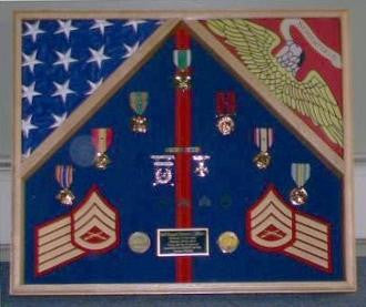 Marine Corps 2 Flag Shadow Box/Display Case - Walnut