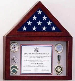 Flag Display Case with a 10 high Shadow Box, Cherry finish mountable case