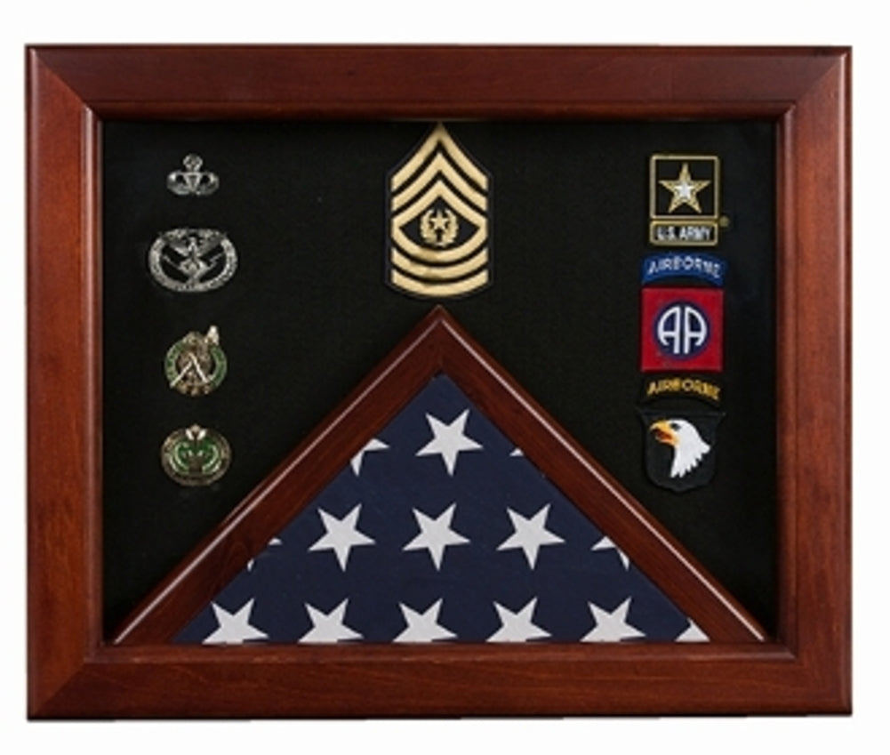 Military Flag medal display case, Mahogany wood for 3x5 flag.