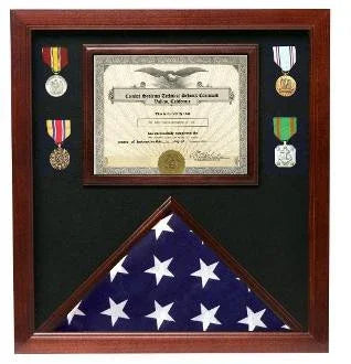 Flag medal display case, great flag case for retirement ceremony, Cherry