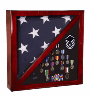 Cherry Flag and Medal Display Case Premium Wood - 5'x9.5' flag