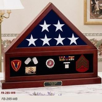 Combination Flag Display Case Shadow Box, Flag medal pedestal - Medallions in Solid Brass