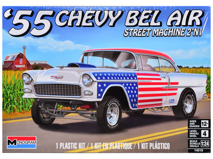 Level 4 Model Kit 1955 Chevrolet Bel Air Street Machine 2-in-1 Kit 1/24 Scale Model by Revell  free shipping USA