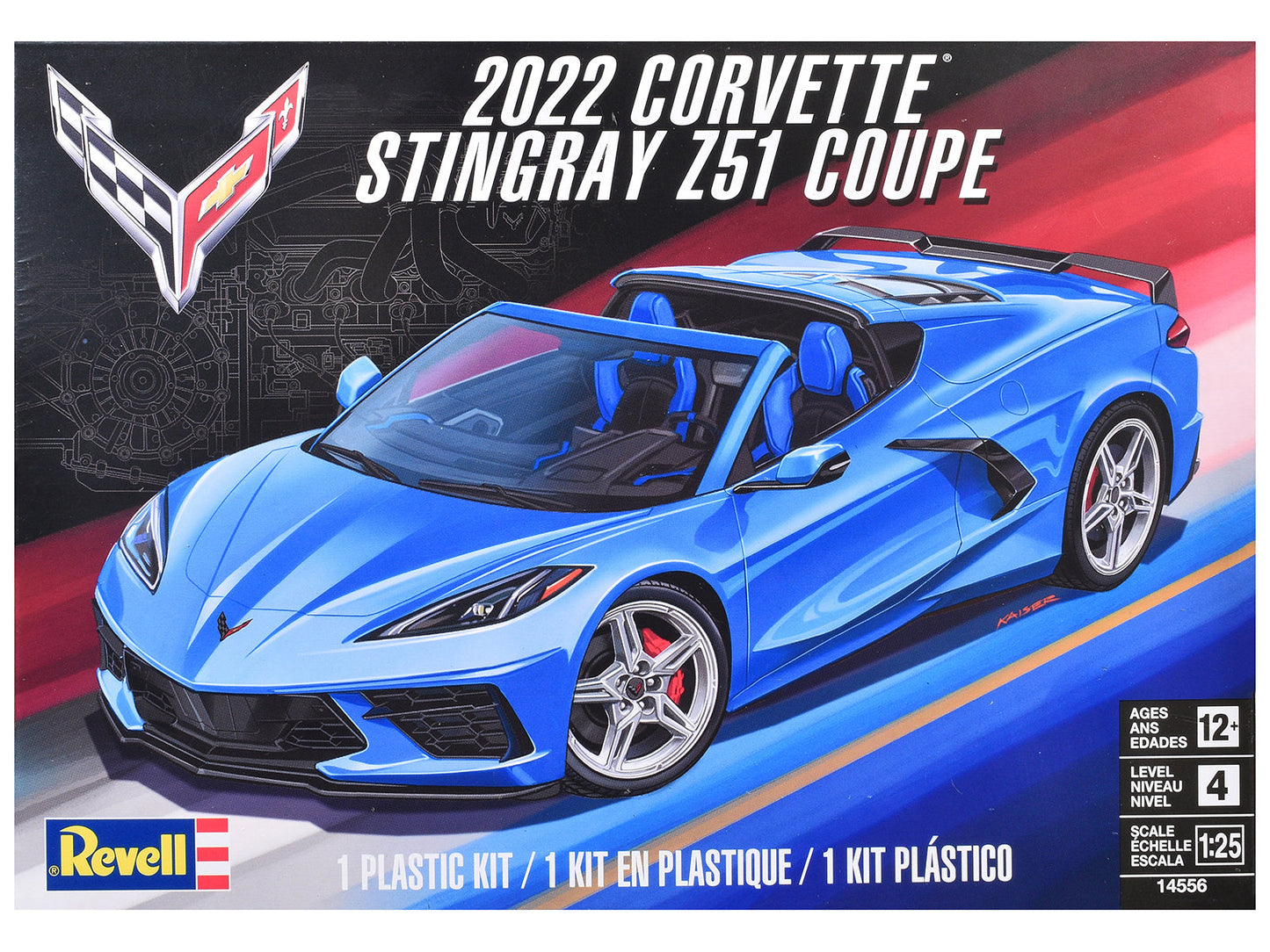Level 4 Model Kit 2022 Chevrolet Corvette Stingray Z51 Coupe 1/25 Scale Model by Revell  free shipping USA