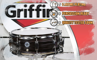 Deluxe Snare Drum by GRIFFIN - 14" x 5.5" Poplar Wood Shell with Zebra PVC Glossy Finish by GeekStands.com
