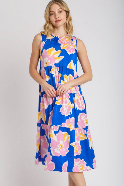 Umgee Full Size Floral Tiered Midi Tank Dress Plus Size