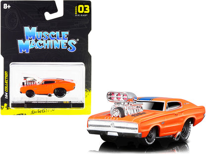 1966 Dodge Charger 426 C.I. Orange with Blue Stripe 1/64 Diecast Model Car by Muscle Machines  free shipping USA