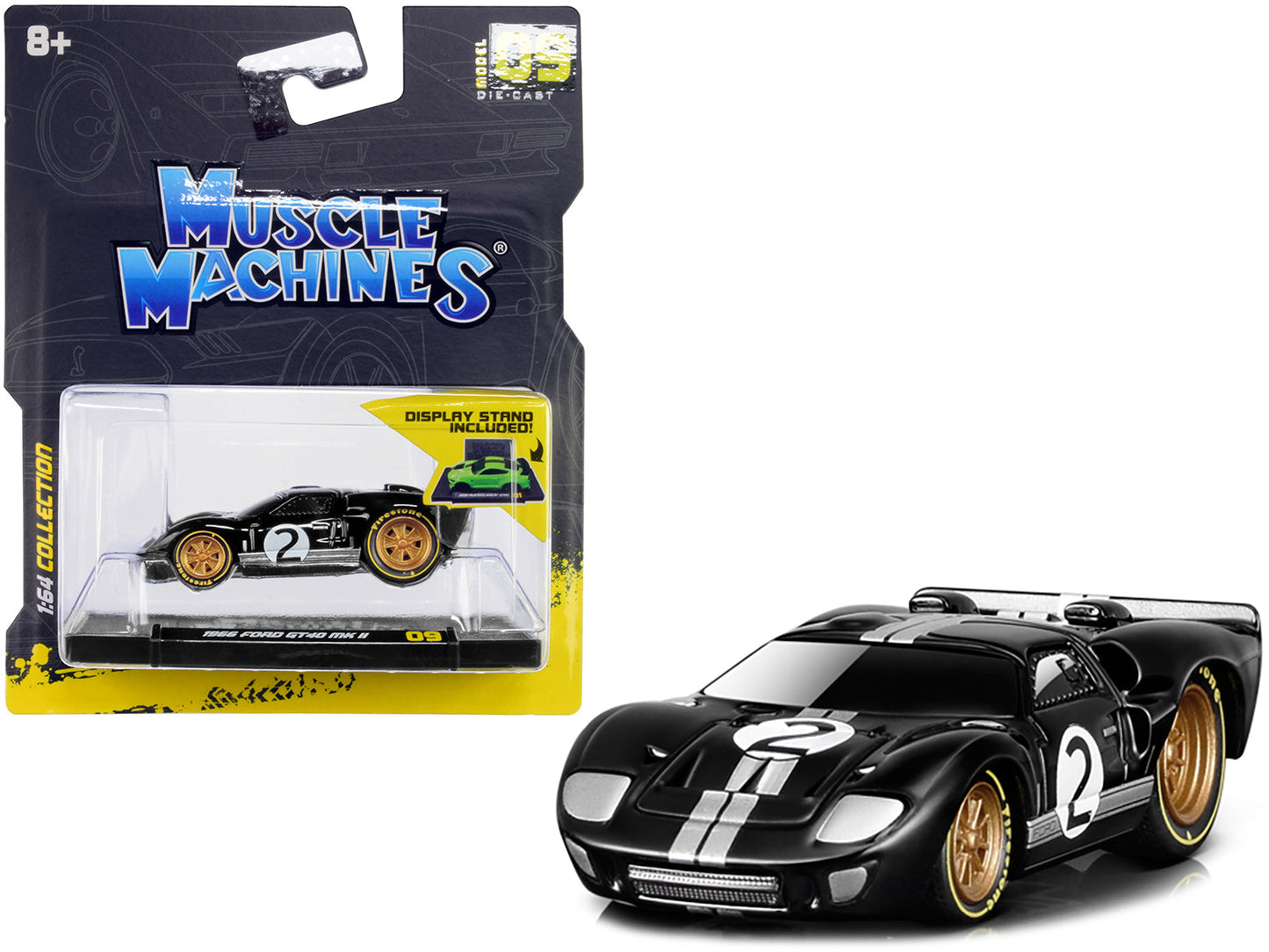 1966 Ford GT40 MKII #2 Black with Silver Stripes and Gold Wheels 1/64 Diecast Model Car by Muscle Machines  free shipping USA