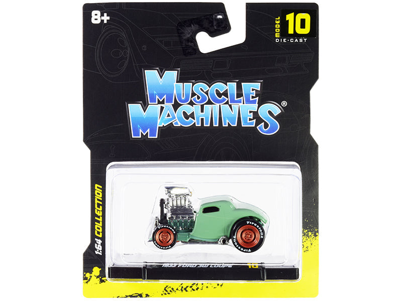 1933 Ford 3W Coupe Light Green 1/64 Diecast Model Car by Muscle Machines  free shipping USA