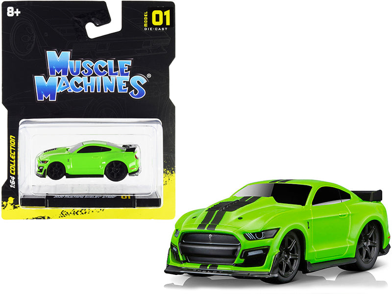 2020 Ford Mustang Shelby GT500 Bright Green with Black Stripes 1/64 Diecast Model Car by Muscle Machines  free shipping USA