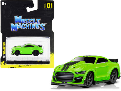 2020 Ford Mustang Shelby GT500 Bright Green with Black Stripes 1/64 Diecast Model Car by Muscle Machines  free shipping USA