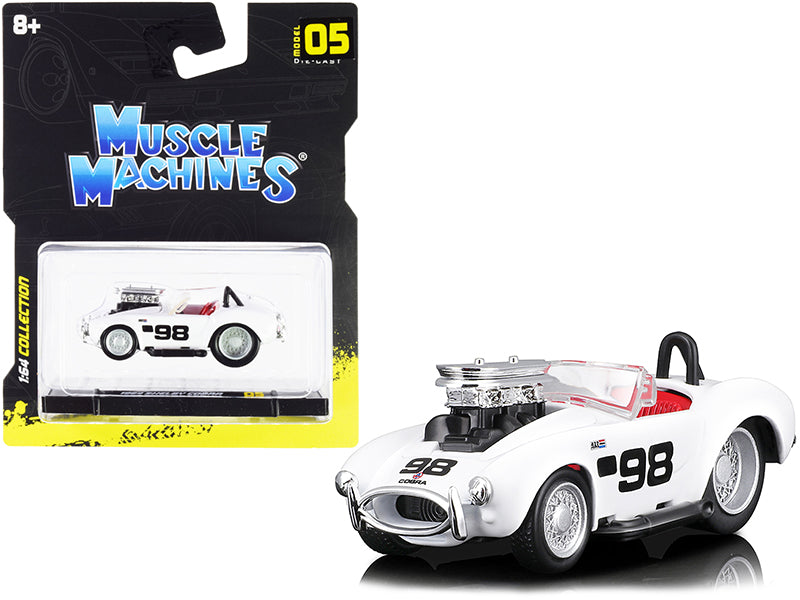 1964 Shelby Cobra #98 White with Red Interior 1/64 Diecast Model Car by Muscle Machines  free shipping USA