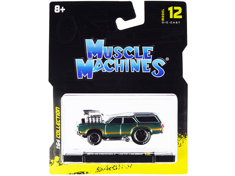 1970 Oldsmobile Vista Cruiser 442 Green Metallic with Gold Stripes 1/64 Diecast Model Car by Muscle Machines  free shipping USA
