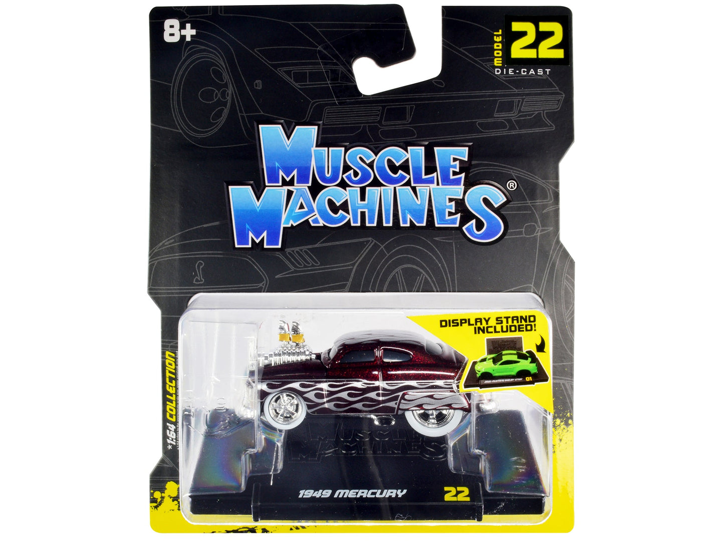 1949 Mercury Custom Coupe Dark Red Metallic with Flames 1/64 Diecast Model Car by Muscle Machines  free shipping USA