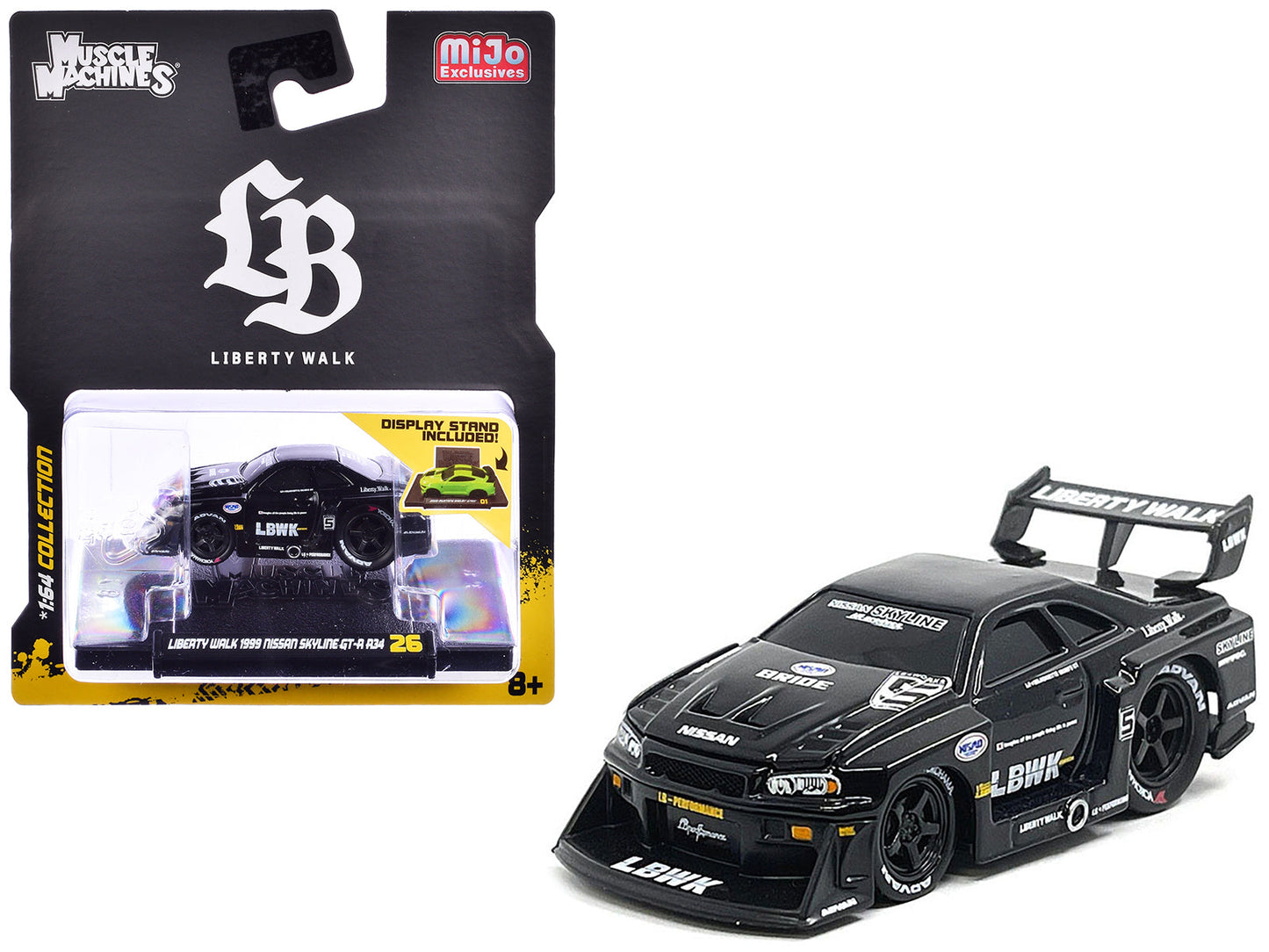 1999 Nissan Skyline GT-R (R34) #5 "Liberty Walk" Black 1/64 Diecast Model Car by Muscle Machines  free shipping USA