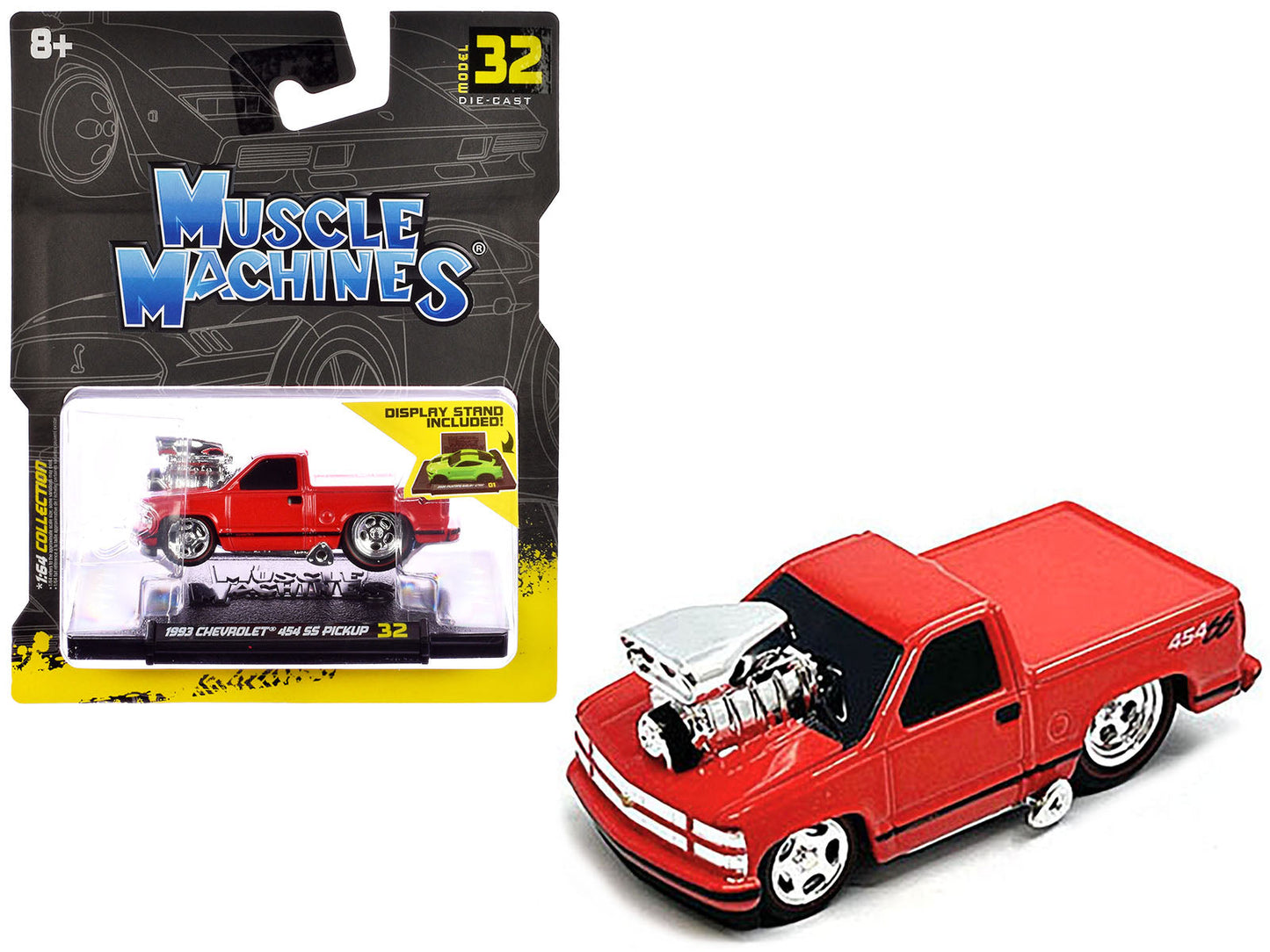 1993 Chevrolet 454 SS Pickup Truck Red 1/64 Diecast Model Car by Muscle Machines  free shipping USA