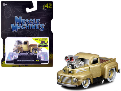 1949 Ford F1 Pickup Truck Gold Metallic 1/64 Diecast Model Car by Muscle Machines  free shipping USA