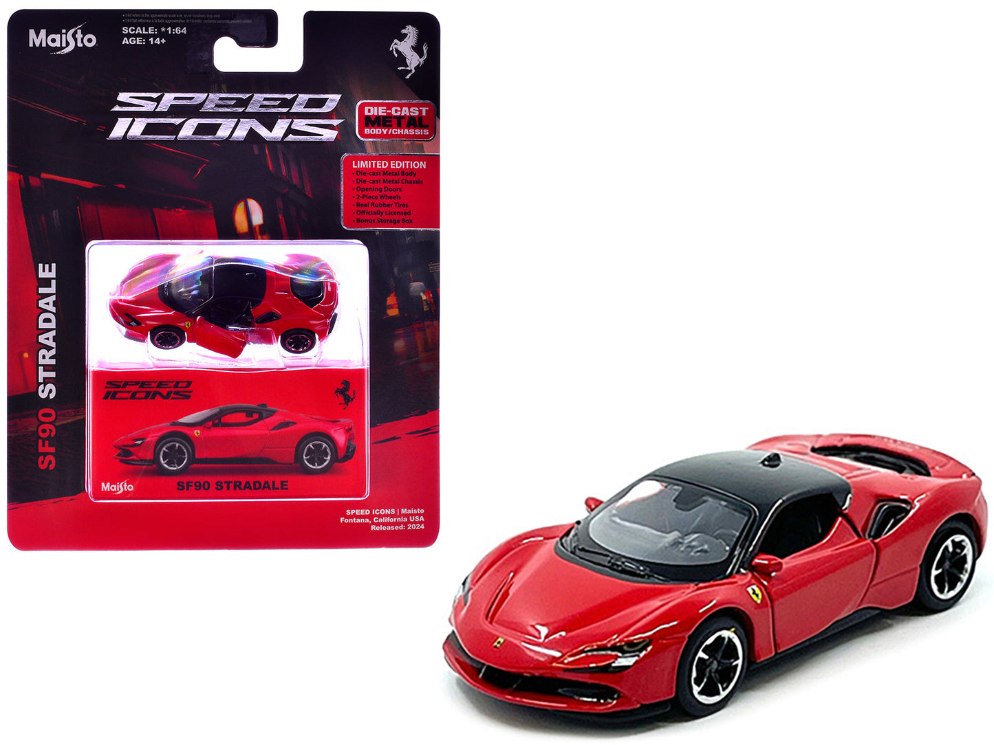 Ferrari SF90 Stradale Red with Black Top "Speed Icons" Series 1/64 Diecast Model Car by Maisto  free shipping USA