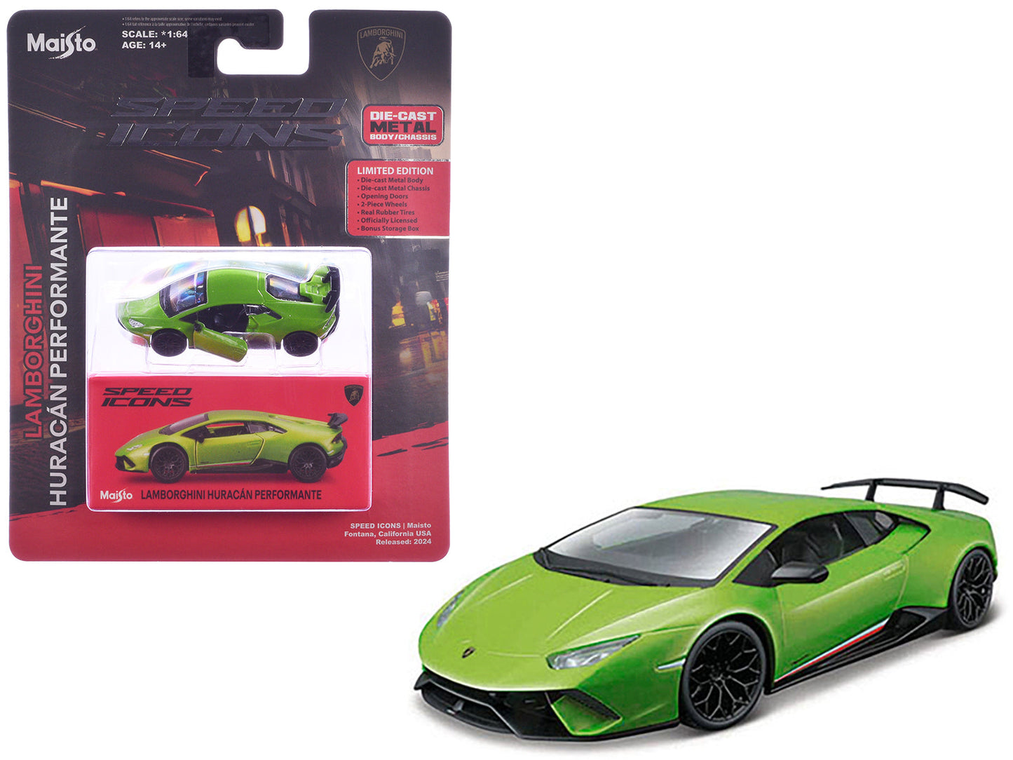 Lamborghini Huracan Performante Green "Speed Icons" Series 1/64 Diecast Model Car by Maisto  free shipping USA
