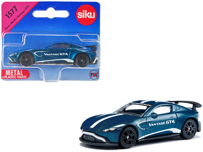 Aston Martin Vantage GT4 Blue Metallic with White Stripes Diecast Model Car by Siku  free shipping USA