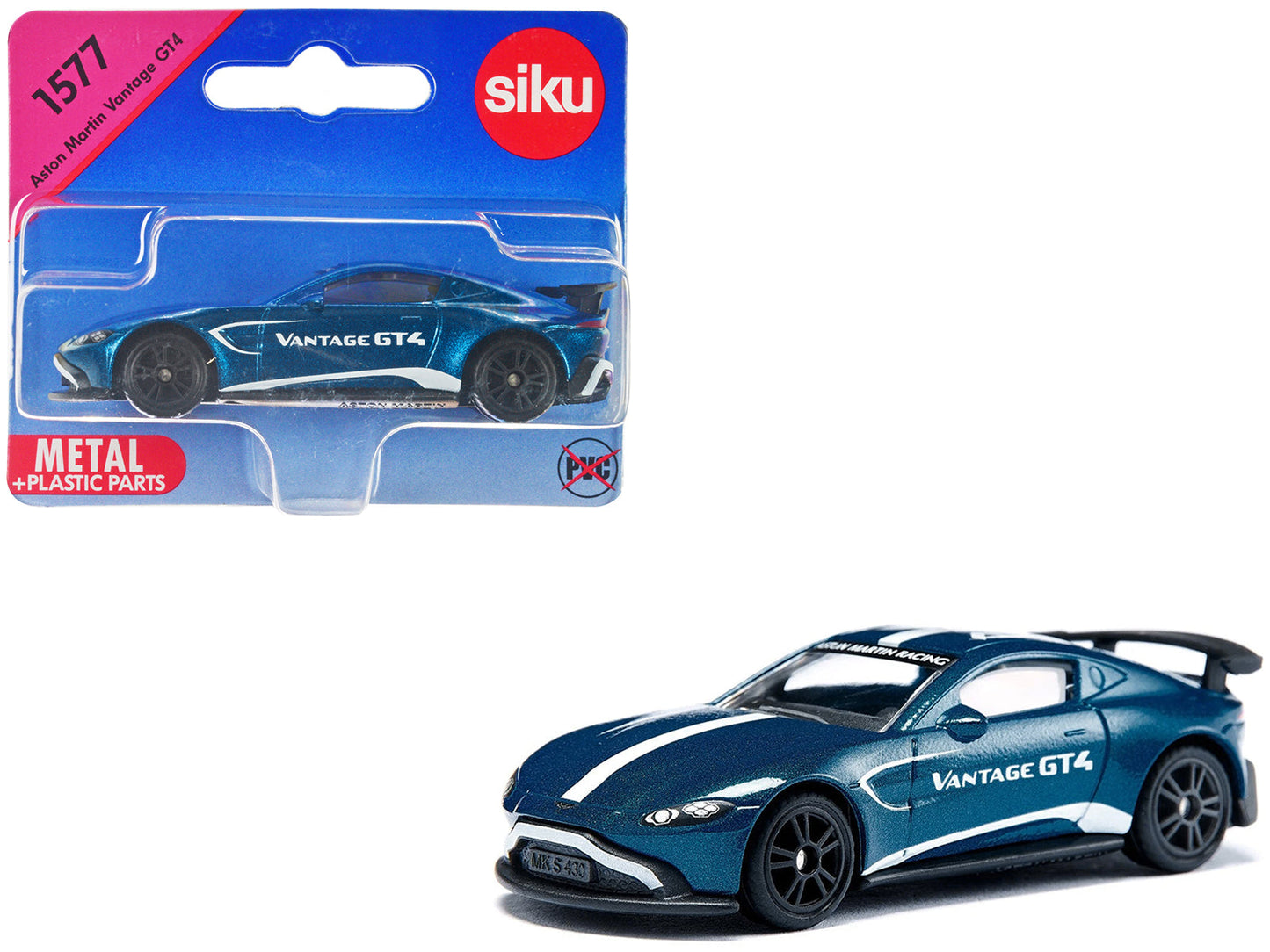 Aston Martin Vantage GT4 Blue Metallic with White Stripes Diecast Model Car by Siku  free shipping USA