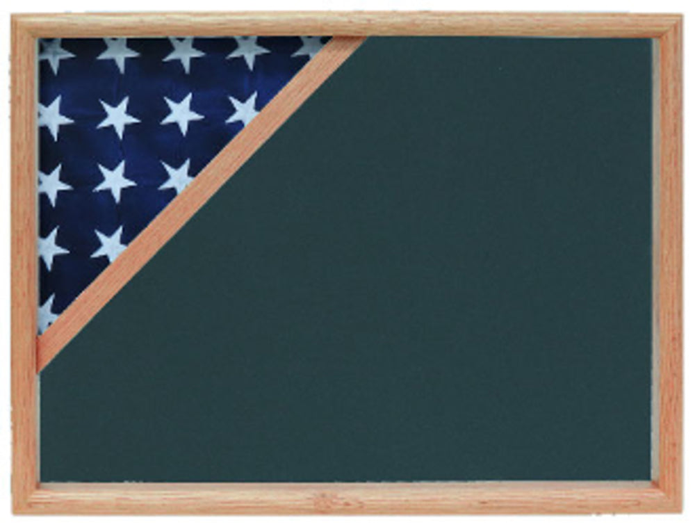 Shadow box to hold a 5’ X 9.5’ flag, Oak Finish.