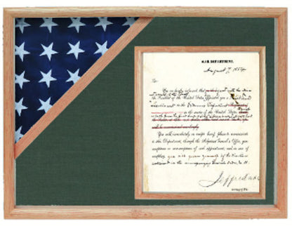 Shadow box to hold a flag with 8.5 x 11 certificate