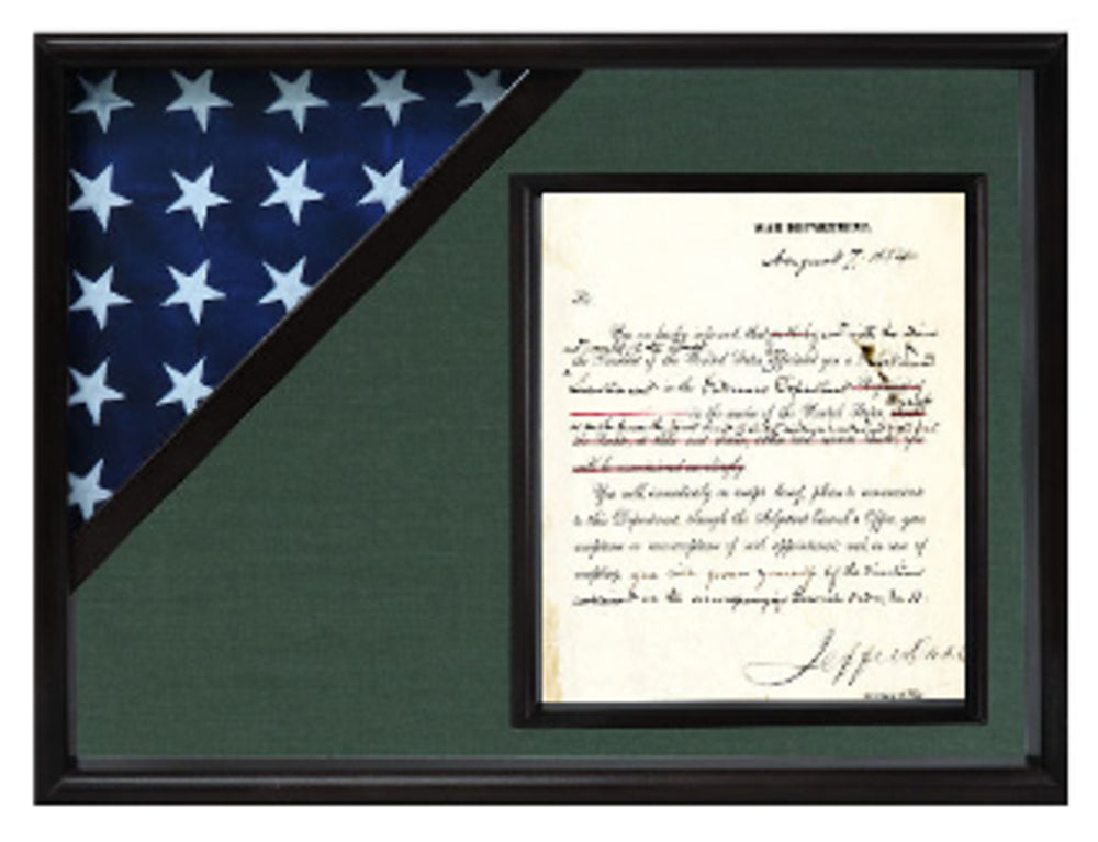 Shadow box to hold a flag with 8.5 x 11 certificate