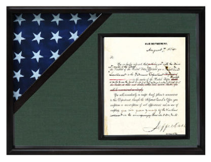 Shadow box to hold a flag with 8.5 x 11 certificate