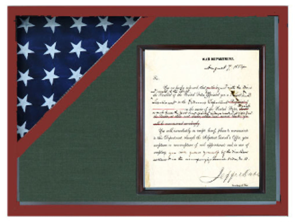 Shadow box to hold a flag with 8.5 x 11 certificate
