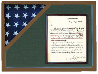 Shadow box to hold a flag with 8.5 x 11 certificate