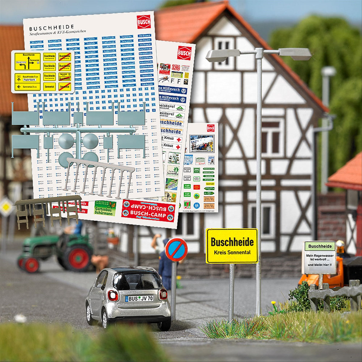Busch 1173 HO Scale Buschheide Scenery Signs & Decor Set