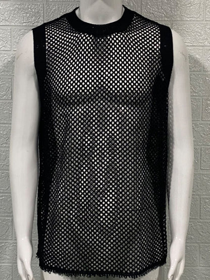 Men's Round Neck Hollow Out Sleeveless Knit Top