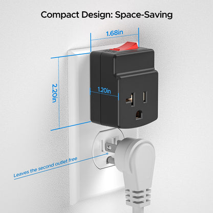 ETL Listed 15 to 20 Amp Adapter Plug with Built-In 15A Circuit Breaker | NEMA 5-15P to 5-20R