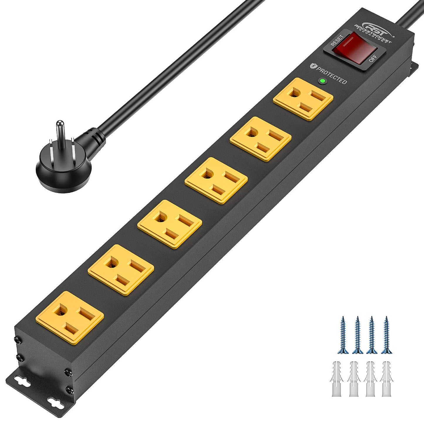 CRST 6 Outlets Wide Spaced Mountable Metal Power Strip Surge Protector, 2100 Joules Protection, Easy Mounting, 6FT