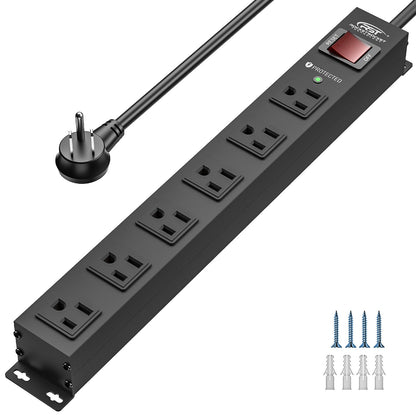 CRST 6 Outlets Wide Spaced Mountable Metal Power Strip Surge Protector, 2100 Joules Protection, Easy Mounting, 6FT