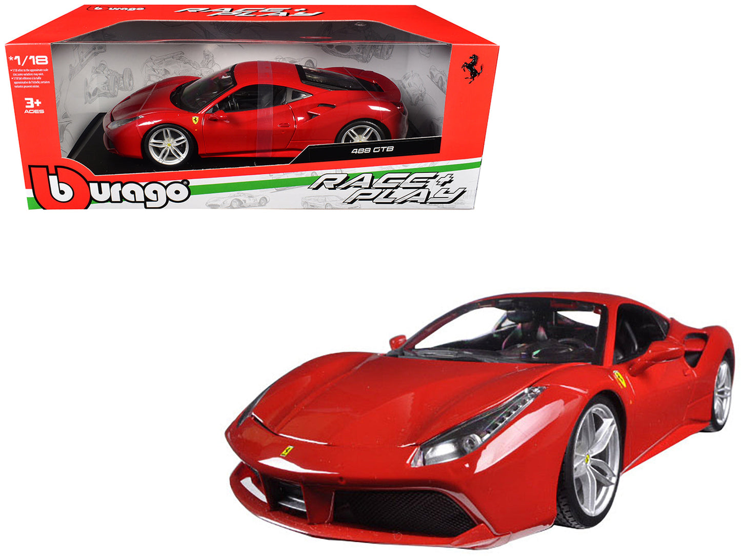 Ferrari 488 GTB Red 1/18 Diecast Model Car by Bburago  free shipping USA