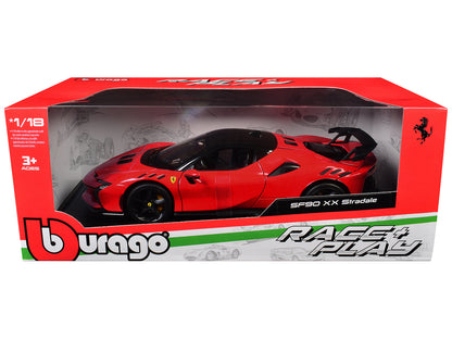 Ferrari SF90 XX Stradale Red with Black Top "Race + Play" Series 1/18 Diecast Model Car by Bburago  free shipping USA