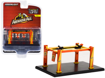Adjustable Four-Post Lift "ArmorAll" Orange and Yellow "Four-Post Lifts" Series 4 1/64 Diecast Model by Greenlight  free shipping USA