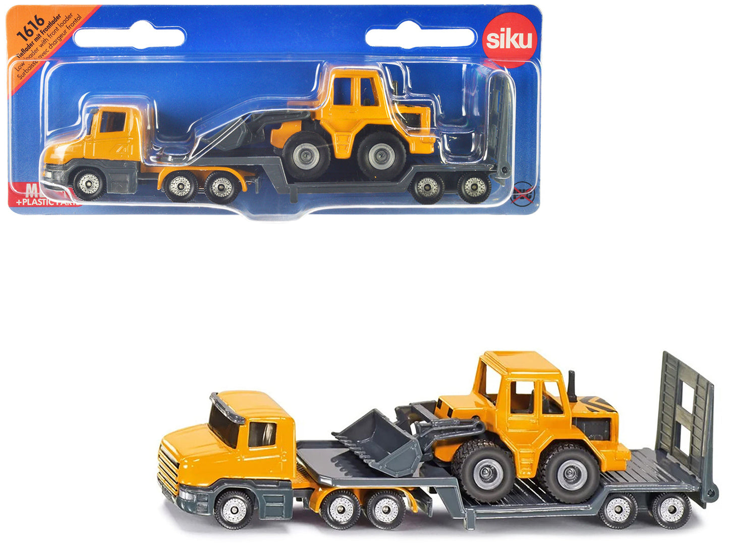 Truck with Low Loader Trailer and Front Loader Yellow Diecast Model by Siku  free shipping USA