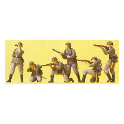 Preiser 16880 HO Scale Military - Former German Army WWII - Painted Figure Sets -- Combat Infantry Firing Weapons pkg(6)